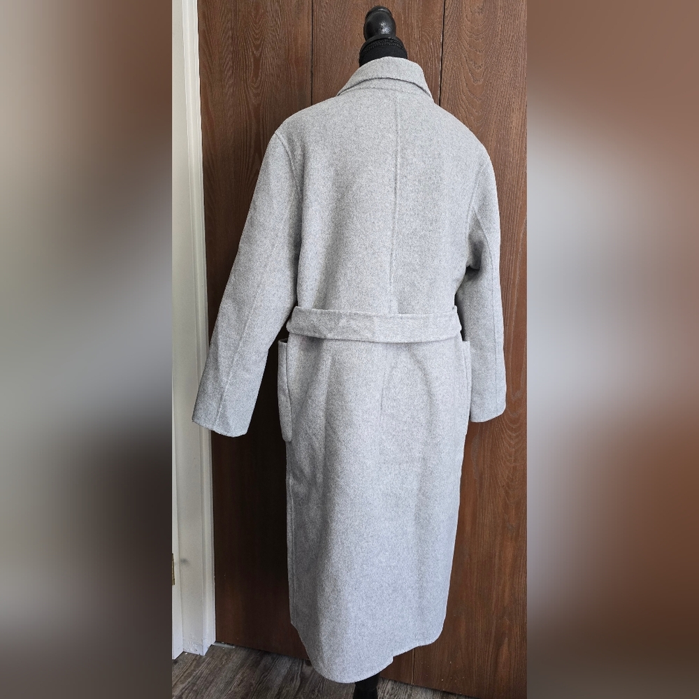 Gray Women's Belted Handmade Wool Coat - Picture 9 of 10